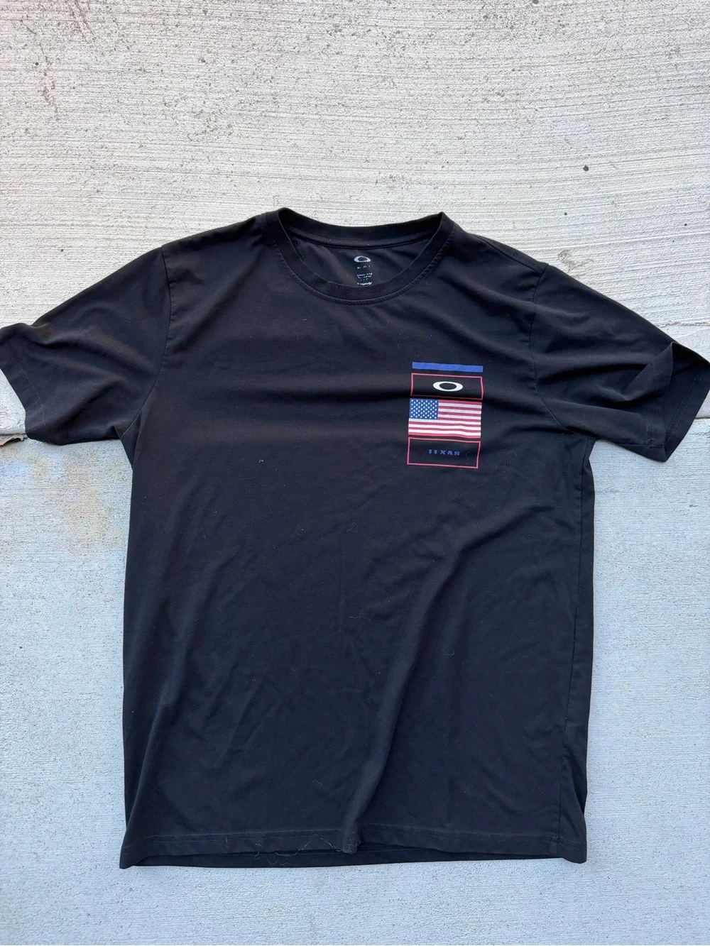 Oakley Black Short-Sleeve Tee with Flag Chest Graphic